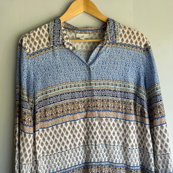 J. Jill  Floral Damask Print Button Tunic Dress Coverup Blue Medium Patchwork - Picture 2 of 8